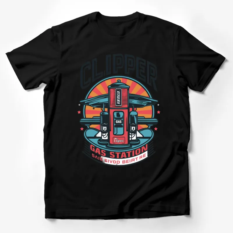 Vintage Clipper Gas Station Logo T-Shirt, Retro Fuel Pump Graphic Tee, Classic Car Enthusiast Gift Male T-Shirt