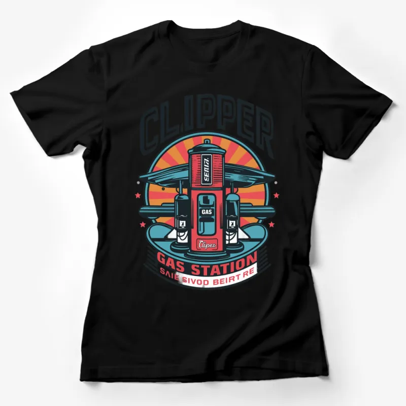 Vintage Clipper Gas Station Logo T-Shirt, Retro Fuel Pump Graphic Tee, Classic Car Enthusiast Gift Female T-Shirt