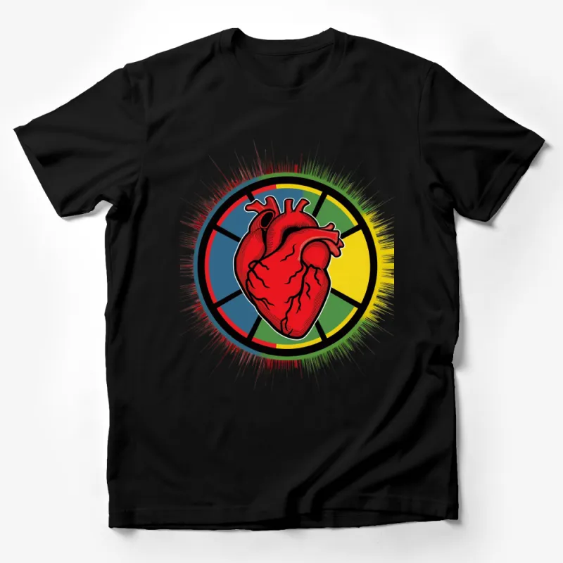 Colorful Human Heart Anatomy Art T-Shirt, Vibrant Medical Illustration Tee, Unique Gift for Doctors and Nurses Male T-Shirt