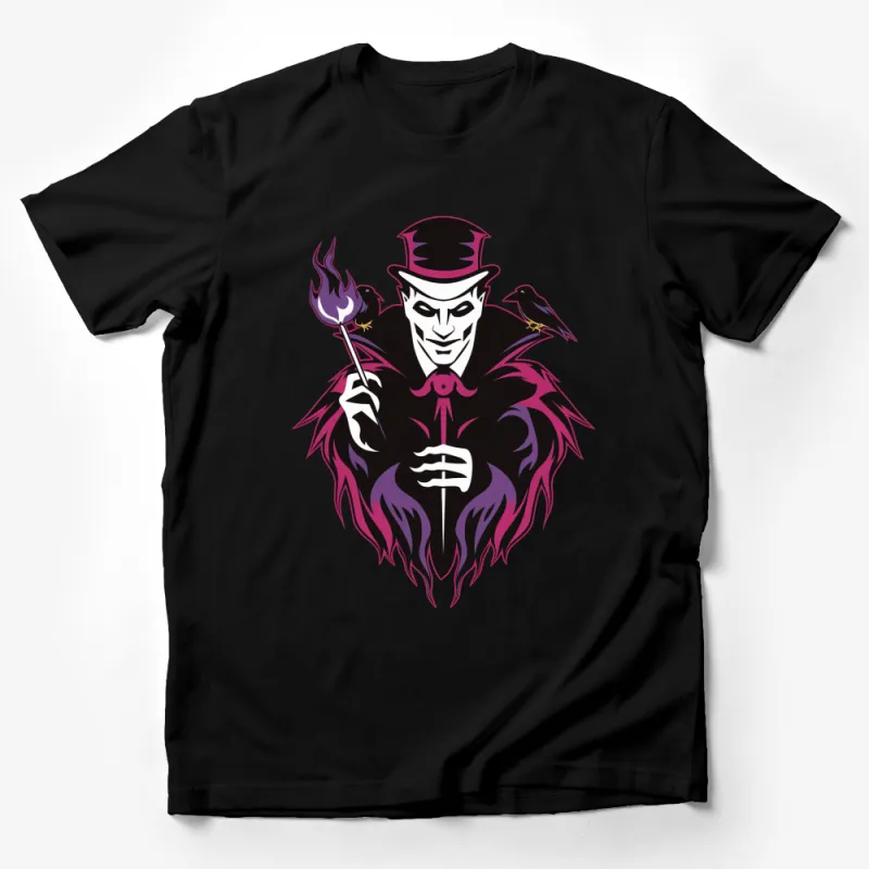 Gothic Magician T-Shirt, Dark Fantasy Art with Ravens, Men's Mystic Fashion, Purple and Black Tee Male T-Shirt