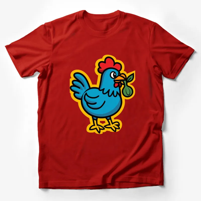 Colorful Cartoon Chicken with Leaf, Fun Graphic Tee, Unisex T-Shirt for All Ages Male T-Shirt