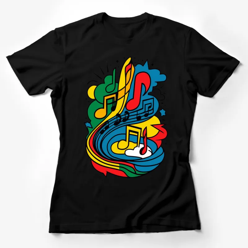 Colorful Music Notes and Waves Graphic T-Shirt, Vibrant Artistic Design Tee, Unisex Music Lover Shirt Female T-Shirt