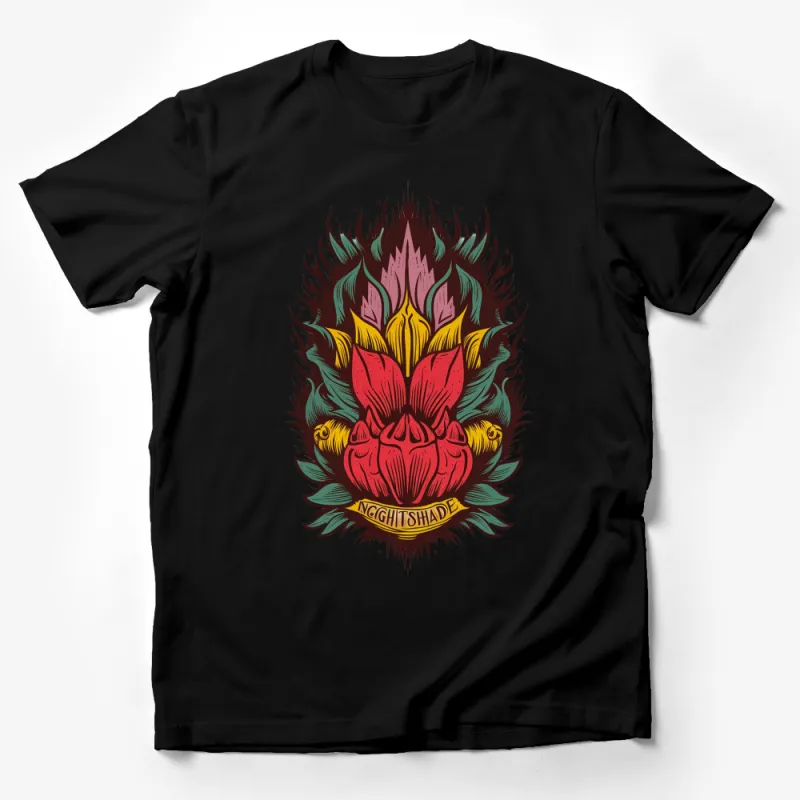 Nightshade Floral Art T-Shirt, Colorful Botanical Flames, Unisex Graphic Tee, Unique Gift Idea Male T-Shirt