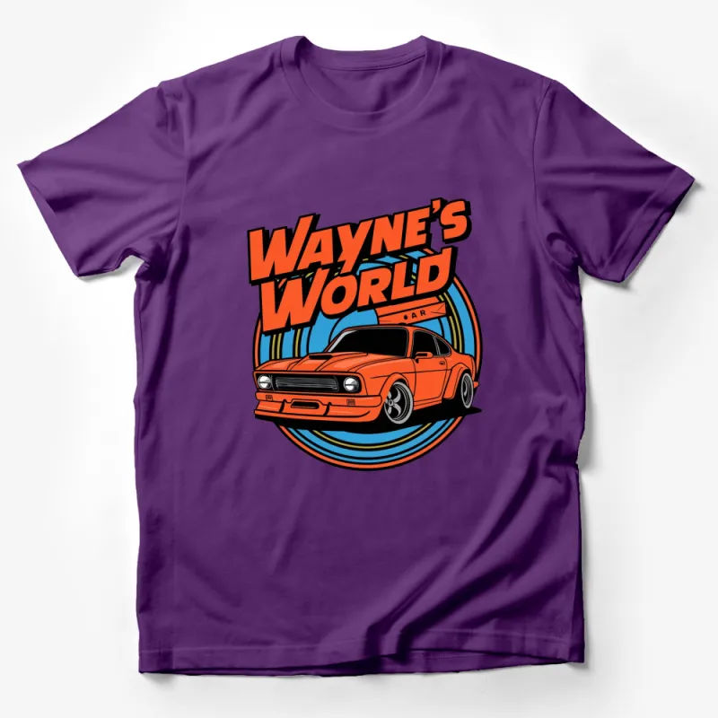 Wayne's World Classic Car Orange and Blue Circle Graphic T-Shirt, Vintage Car Lover Tee Male T-Shirt