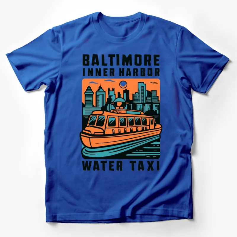 Baltimore Inner Harbor Water Taxi Graphic T-Shirt, Vintage Style City Skyline Design Tee Male T-Shirt