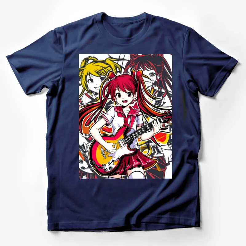 Colorful Anime Girl Guitar T-Shirt, Vibrant Manga Style Tee, Unique Otaku Fashion, Gift for Anime Lovers Male T-Shirt