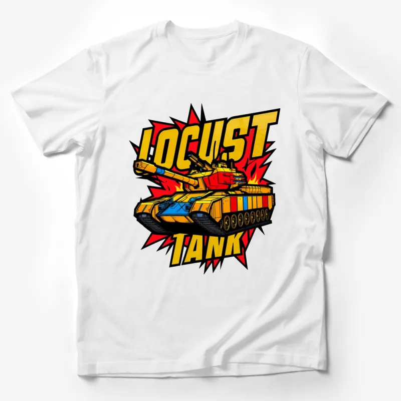 Colorful Locust Tank Graphic T-Shirt, Bold Military Design Tee, Men's and Women's Sizes Available Male T-Shirt