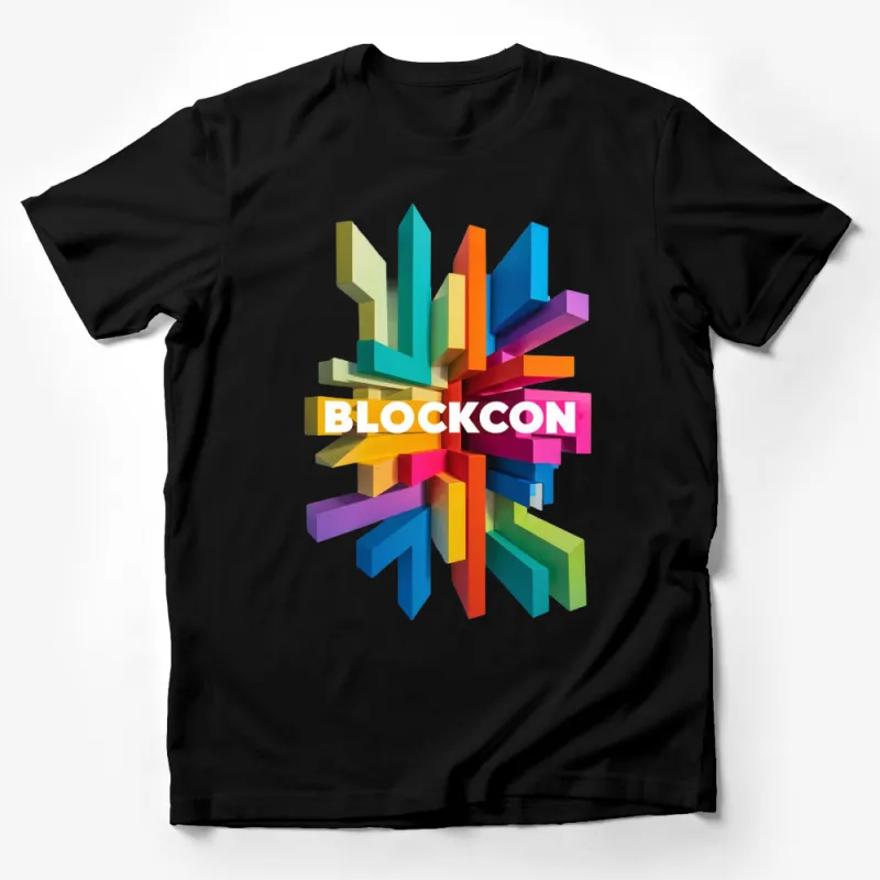 Vibrant BLOCKCON 3D Graphic T-Shirt, Colorful Geometric Design, Unisex Casual Wear Male T-Shirt