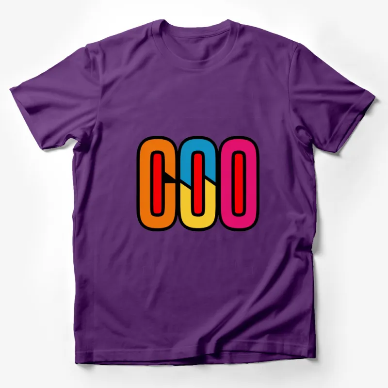 Retro Color Block COO Text Graphic T-Shirt, Vintage Style Bold Letter Casual Wear Male T-Shirt