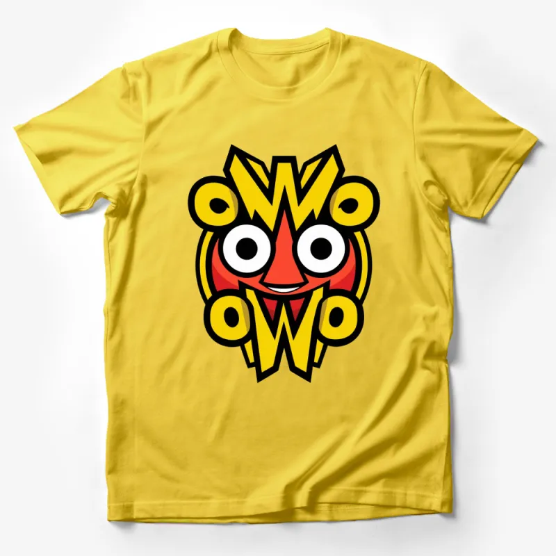 Graphic T-Shirt with Colorful Tribal Mask Design, Unique Cartoon Face, Trendy Art Tee Male T-Shirt