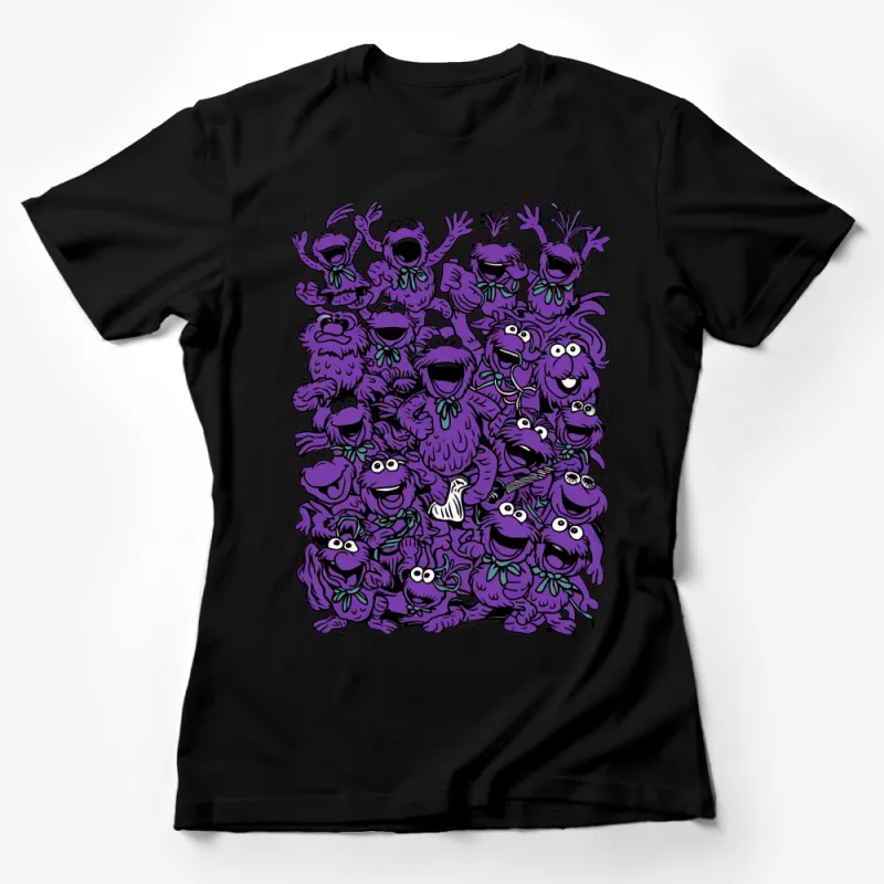 Purple Monster Cartoon Party T-Shirt, Funny Character Group Tee, Unisex Gift Idea Female T-Shirt