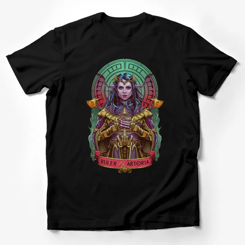 Ruler Artoria Fantasy Art T-Shirt, Medieval Knight Warrior Queen Tee, Vibrant Graphic Shirt Male T-Shirt