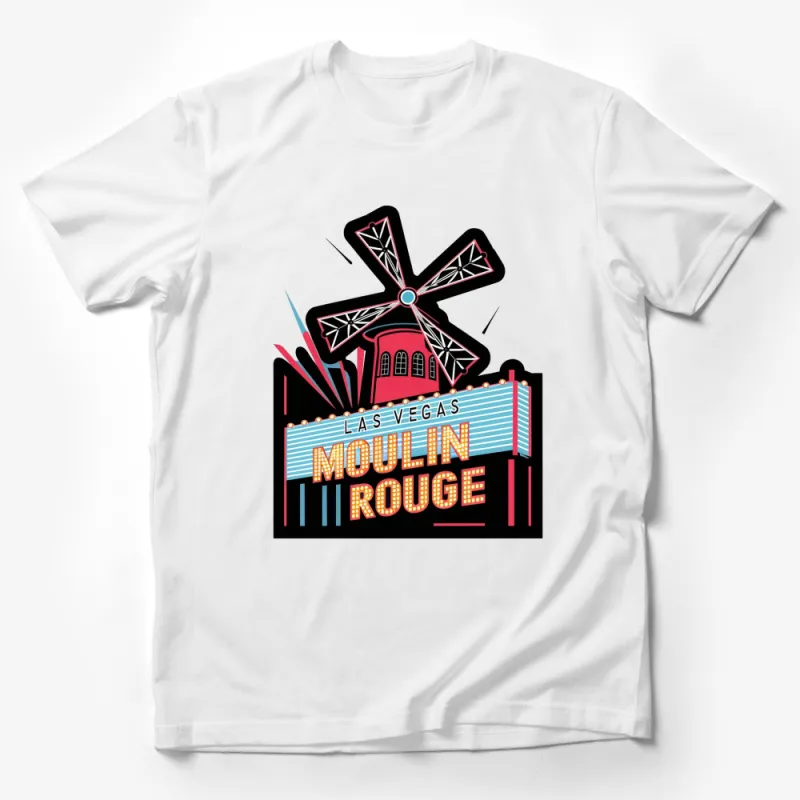 Vintage Las Vegas Moulin Rouge T-Shirt, Retro Neon Sign Graphic Tee, Unique Casino Fashion Top Male T-Shirt