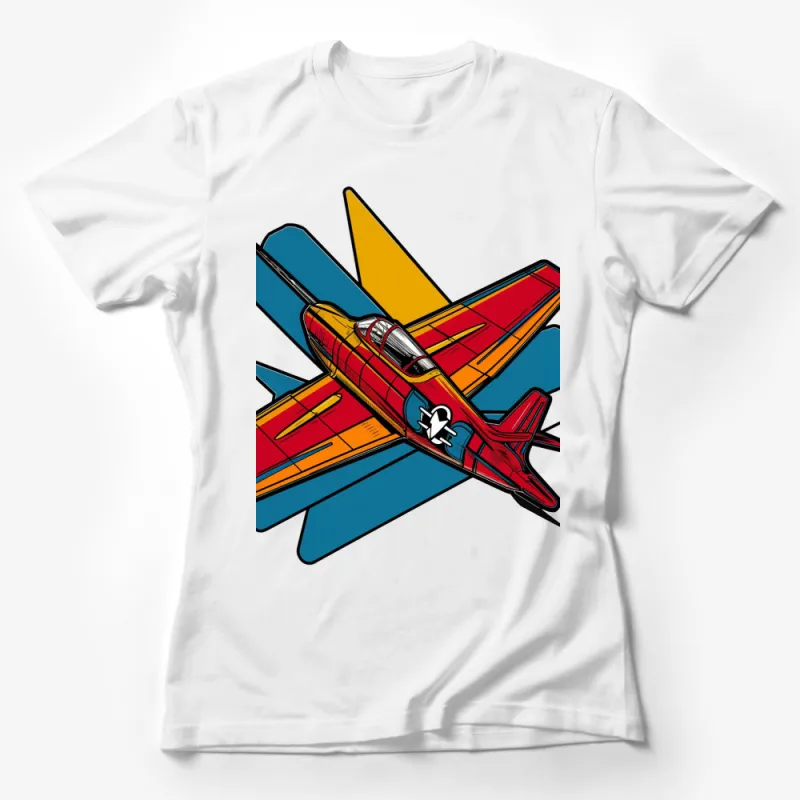 Vintage Airplane T-Shirt, Bold Colorful Aircraft Design, Retro Aviation Enthusiast Gift, Unisex Graphic Tee Female T-Shirt