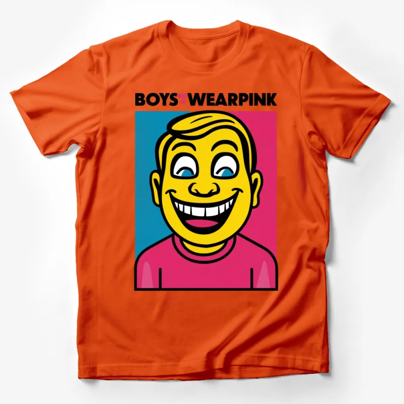 Boys Wear Pink Bold Graphic T-Shirt, Pop Art Style Cartoon Face, Unisex Fashion Tee, Vibrant Colors Male T-Shirt