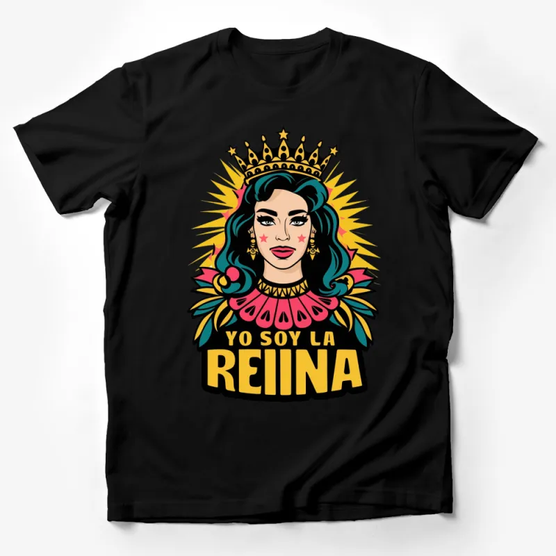 Queen Graphic T-Shirt, Yo Soy La Reina Spanish Text, Colorful Crown Design, Women's Fashion Tee Male T-Shirt