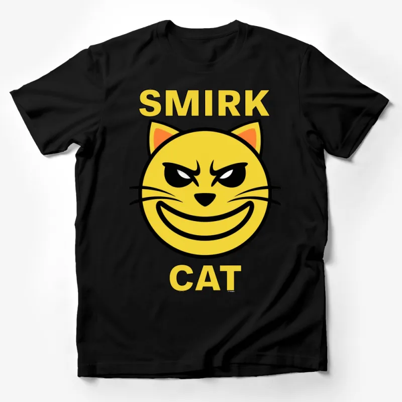 Smirk Cat T-Shirt, Bold Yellow Graphic Tee, Fun Cartoon Cat Shirt, Casual Wear, Unisex Gift Idea Male T-Shirt