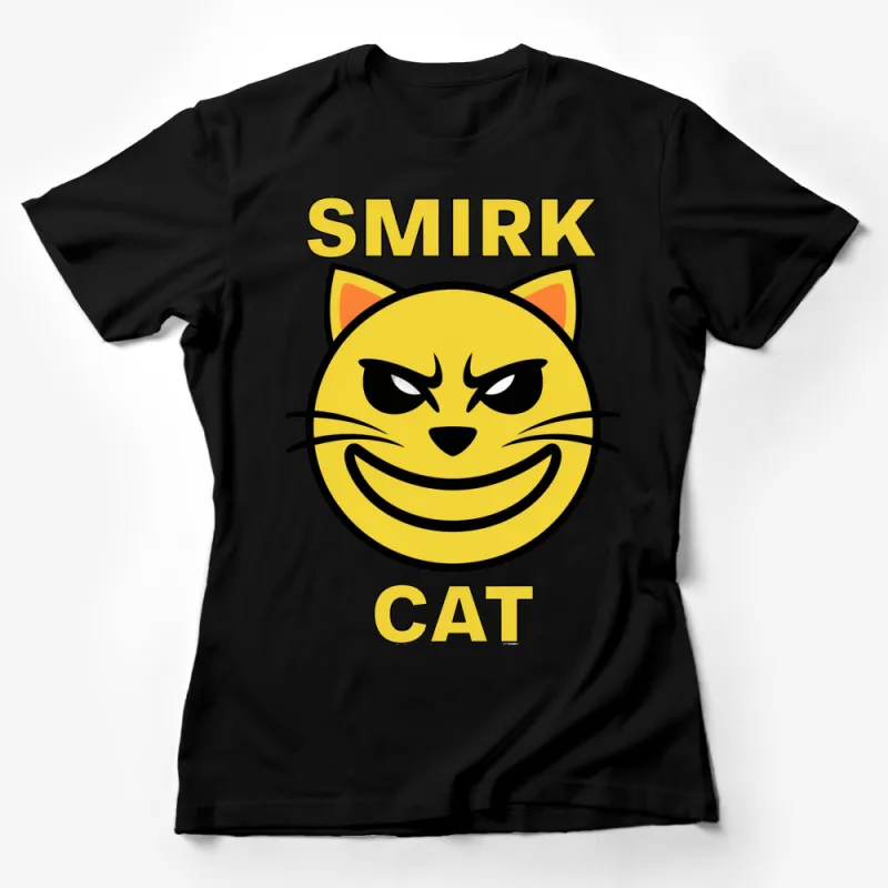 Smirk Cat T-Shirt, Bold Yellow Graphic Tee, Fun Cartoon Cat Shirt, Casual Wear, Unisex Gift Idea Female T-Shirt