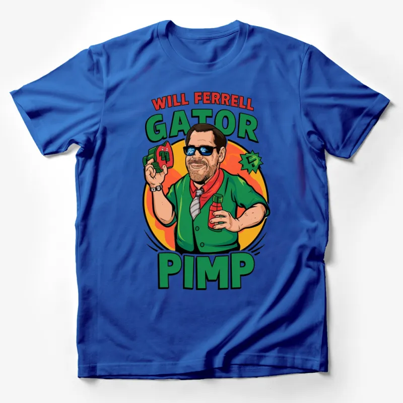 Will Ferrell Gator Pimp T-Shirt, Funny Celebrity Caricature Tee, Unique Pop Culture Shirt, Gift for Movie Fans Male T-Shirt