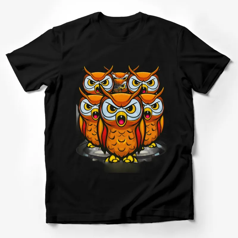 Colorful Cartoon Owl Family Graphic T-Shirt, Unique Animal Design Tee for All Ages Male T-Shirt