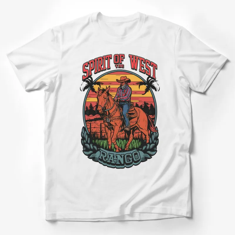 Spirit of the West Rango Cowboy Riding Horse T-Shirt, Western Outdoor Adventure, Vintage Style Graphic Tee Male T-Shirt