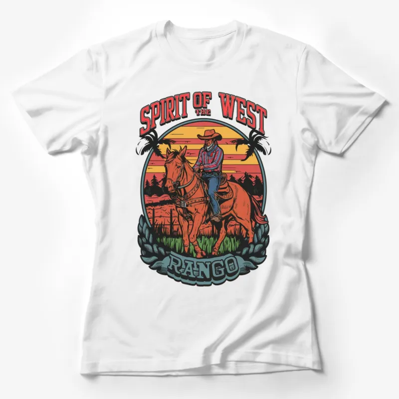 Spirit of the West Rango Cowboy Riding Horse T-Shirt, Western Outdoor Adventure, Vintage Style Graphic Tee Female T-Shirt