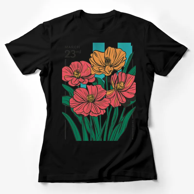 March 23rd Flower Botanical Art T-Shirt, Vintage Floral Graphic Tee, Colorful Spring Fashion Top Female T-Shirt