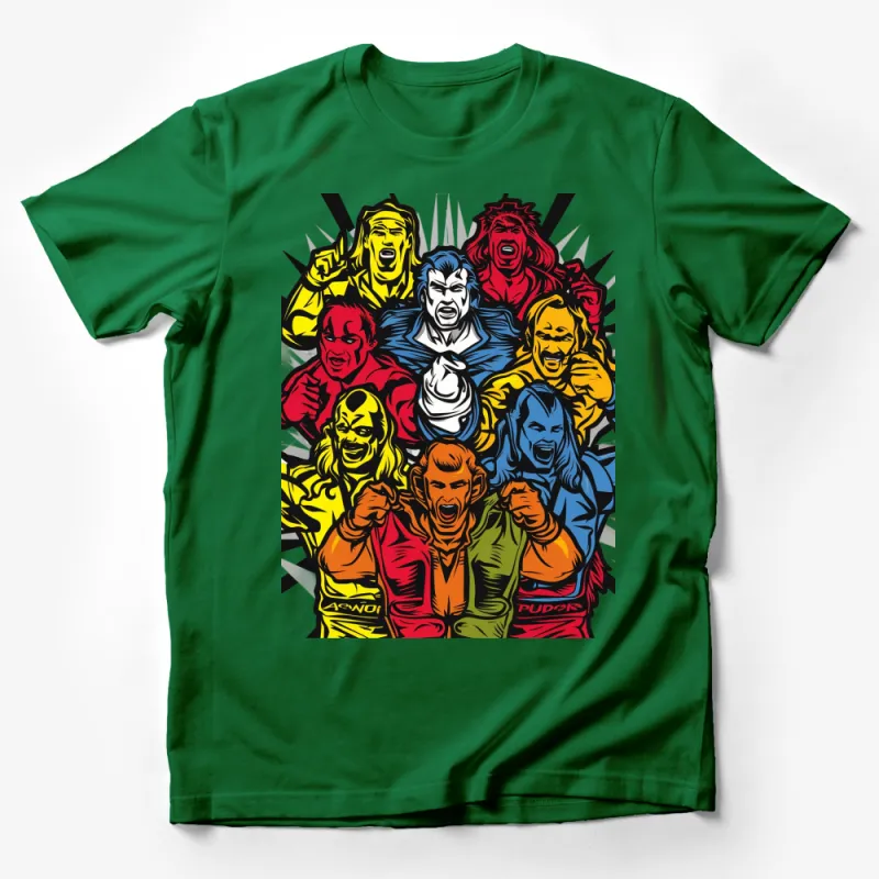 Retro Comic Superhero Team T-Shirt, Colorful Vintage Style Graphic Tee, Unisex Fashion Male T-Shirt