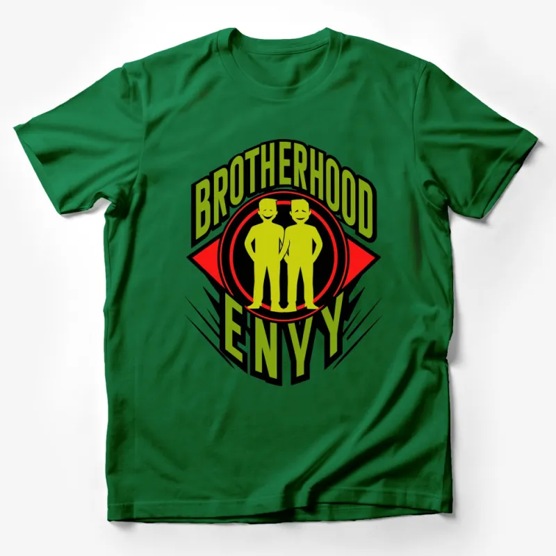 Brotherhood Envy Graphic T-Shirt, Cool Twin Design in Yellow and Red Male T-Shirt