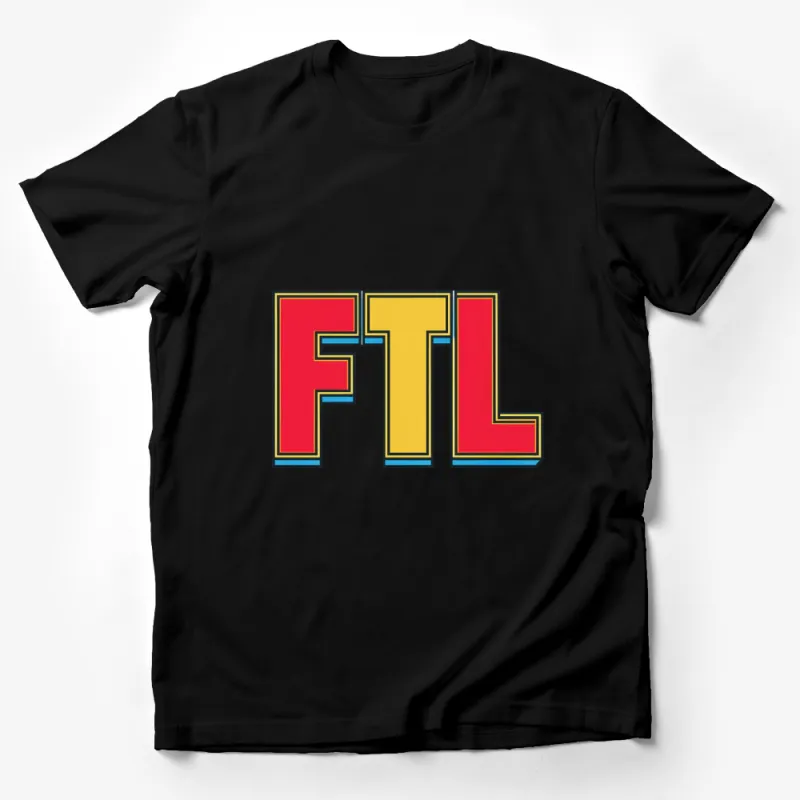 Bold FTL Letter Graphic Tee, Colorful Retro Style T-Shirt, Casual Unisex Top Male T-Shirt