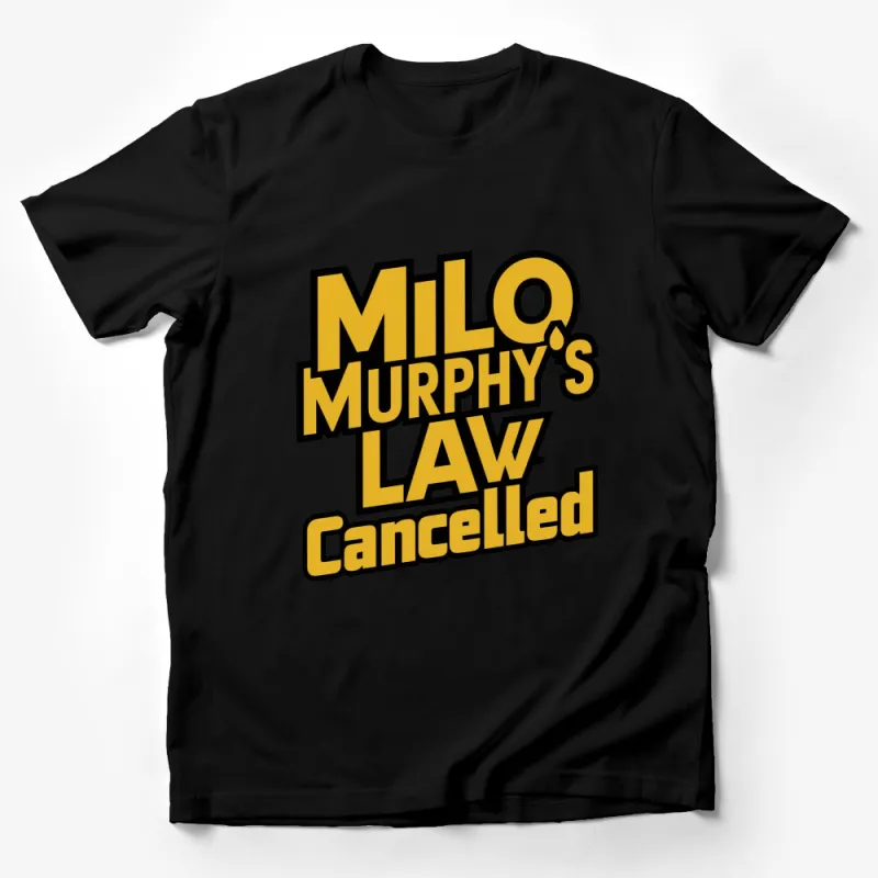 Milo Murphy's Law Cancelled T-Shirt, Yellow and Black Graphic Tee, Unisex Cartoon Fan Apparel Male T-Shirt