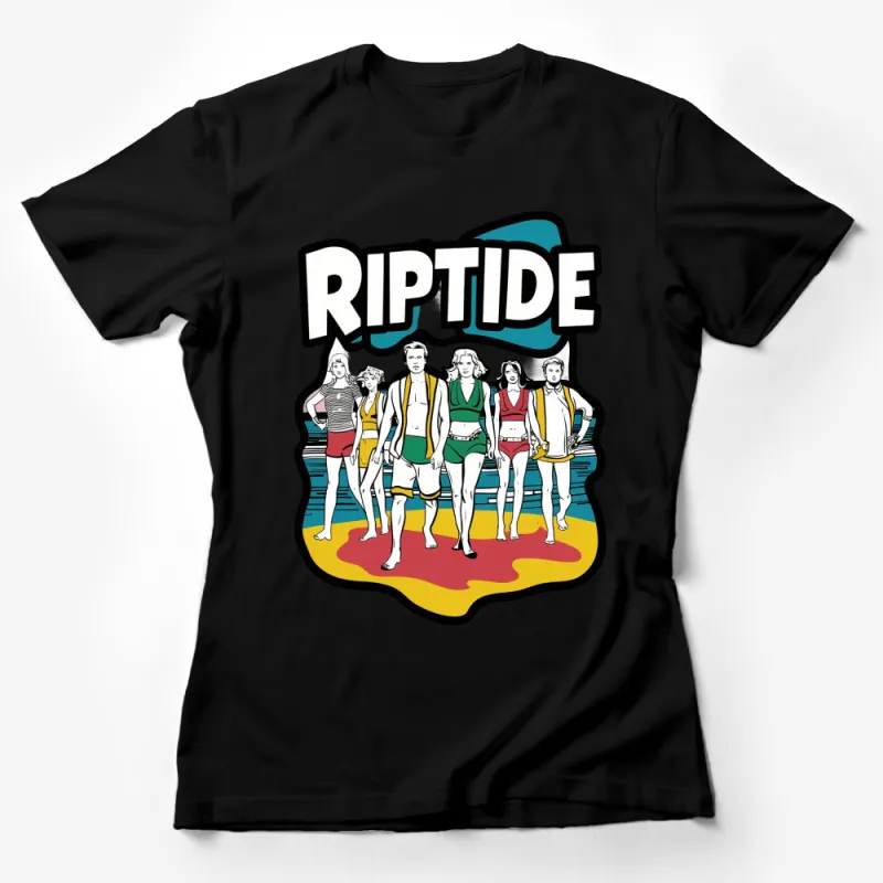 Vintage Riptide Beach Group Print T-Shirt, Colorful Retro Graphic Tee, Unisex Summer Casual Top Female T-Shirt