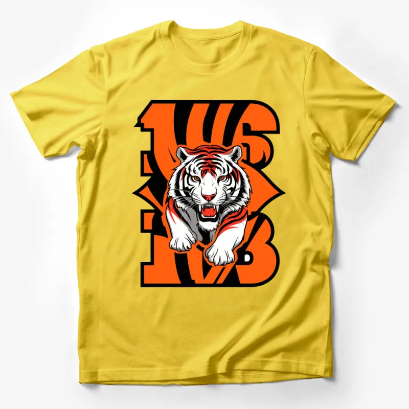 Bold Tiger Graphic T-Shirt, Orange and White Striped Tiger Design, Unisex Tee Male T-Shirt