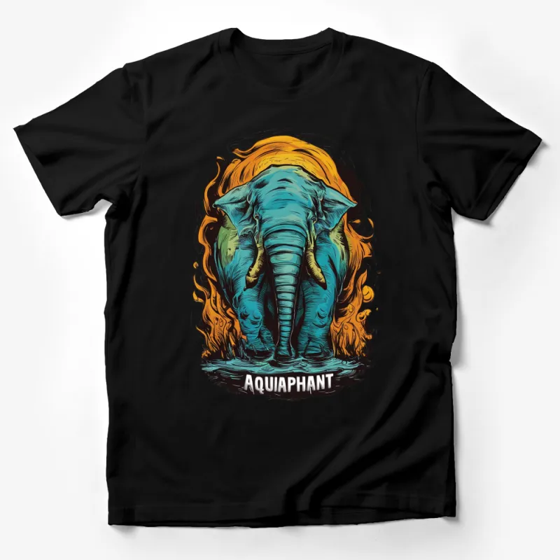 Aquaphant Elephant Fire Water Graphic T-Shirt, Vibrant Art Tee, Unique Wildlife Design, Unisex Male T-Shirt