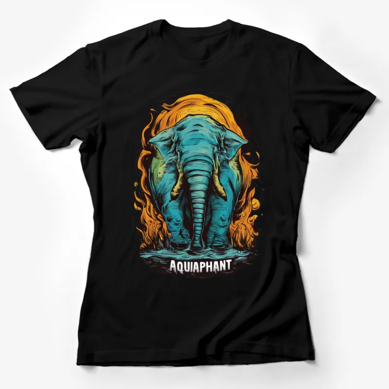 Aquaphant Elephant Fire Water Graphic T-Shirt, Vibrant Art Tee, Unique Wildlife Design, Unisex Female T-Shirt