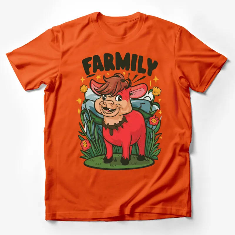 Farmily Cartoon Cow T-Shirt, Cute Farm Animal Graphic Tee, Family Friendly Kids and Adult Sizes Male T-Shirt