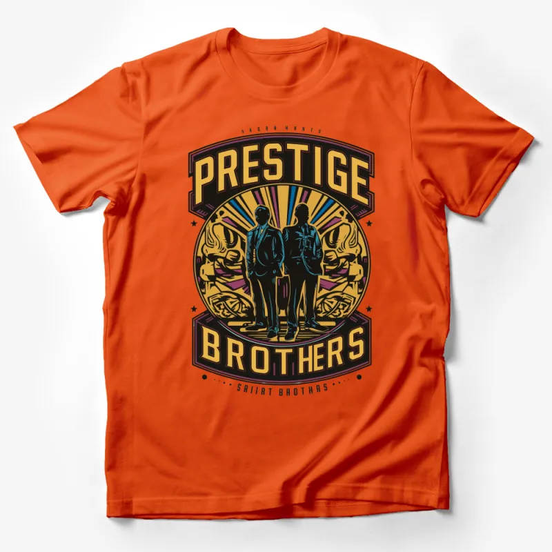 Prestige Brothers Vintage Style T-Shirt, Retro Graphic Tee, Sunburst Design, Bold Fashion Male T-Shirt