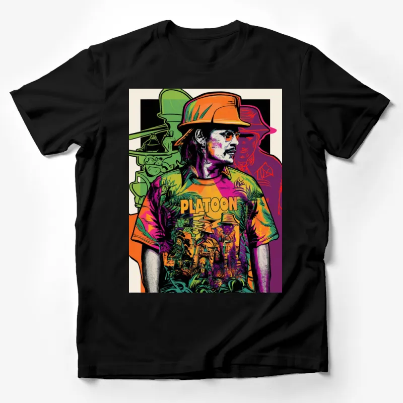 Vibrant Platoon Movie Art T-Shirt, Colorful Graphic Tee, Retro Film Illustration, Pop Culture Apparel Male T-Shirt