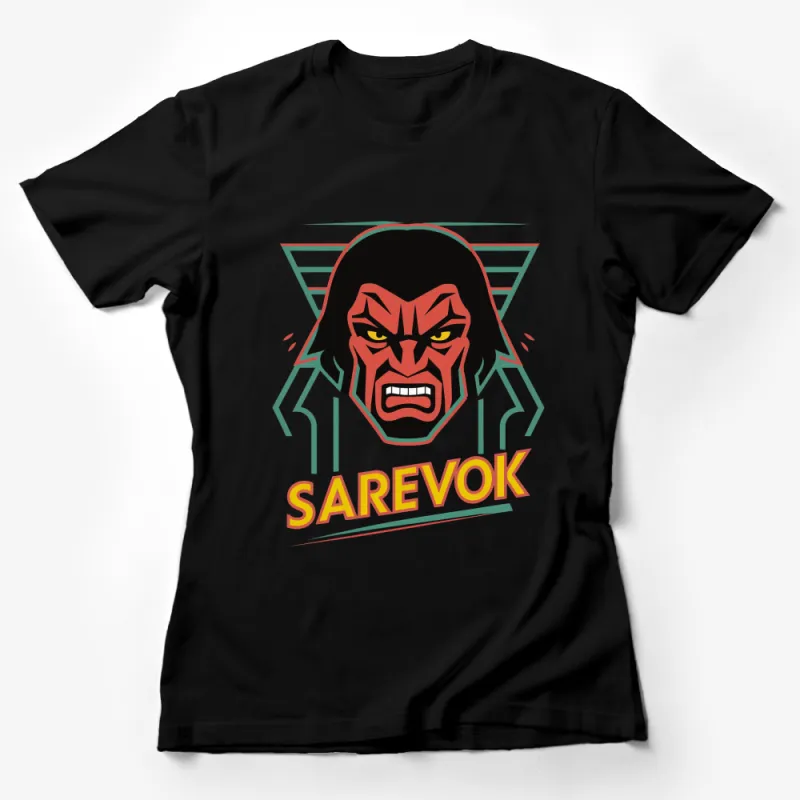 Retro Sarevok Graphic T-Shirt, Vintage Video Game Villain, Bold Red Face Design, Casual Geek Apparel Female T-Shirt