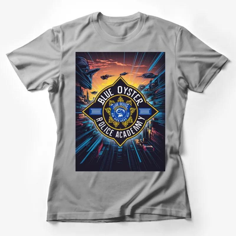 Retro Blue Oyster Police Academy T-Shirt, Vintage Cyberpunk City Graphic Tee, Unisex Fashion Female T-Shirt