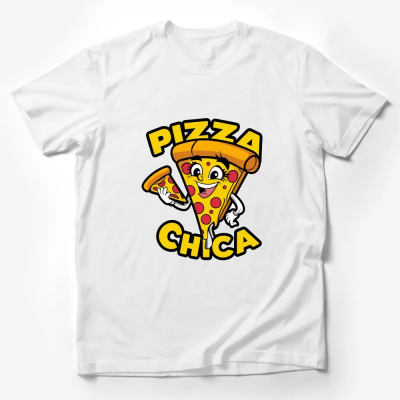 Pizza Chica Cartoon T-Shirt, Cute Pizza Slice Character, Fun Food Graphic Tee for All Ages Male T-Shirt