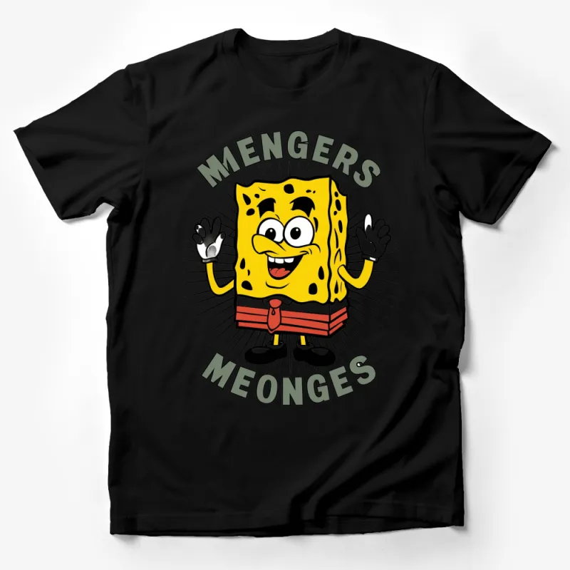 Colorful Cartoon Sponge Character T-Shirt, Fun Kids Animated Graphic Tee, Casual Unisex Clothing Male T-Shirt