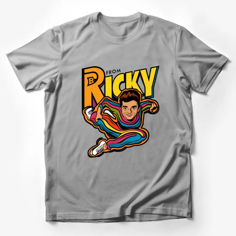 Vibrant Ricky Cartoon Graphic T-Shirt, Colorful Pop Art Style Tee, Unisex Male T-Shirt