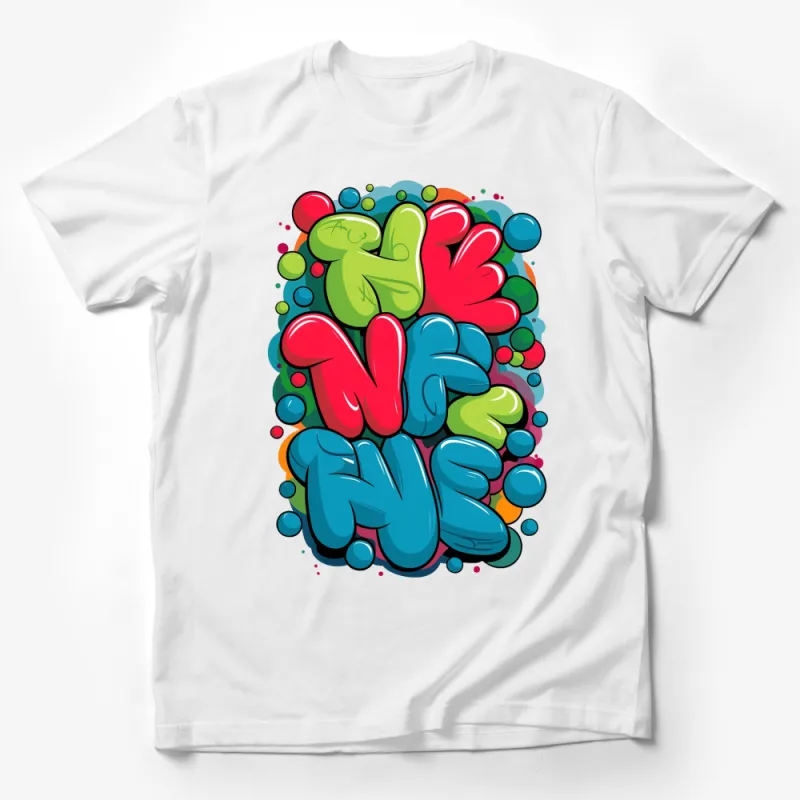 Colorful Bubble Graffiti Art T-Shirt, Vibrant Street Art Style Tee, Unisex Casual Wear Male T-Shirt