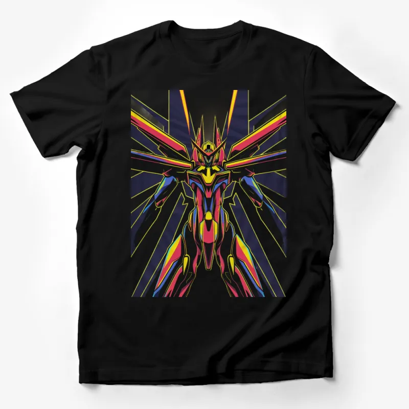 Colorful Mech Warrior Robot Graphic T-Shirt, Vibrant Anime Style Tee, Unique Fashion Statement Shirt Male T-Shirt