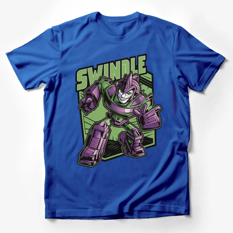 Swindle Robot Graphic T-Shirt, Purple Green Transformer Inspired Tee, Cool Robot Character Shirt, Unisex Apparel Male T-Shirt