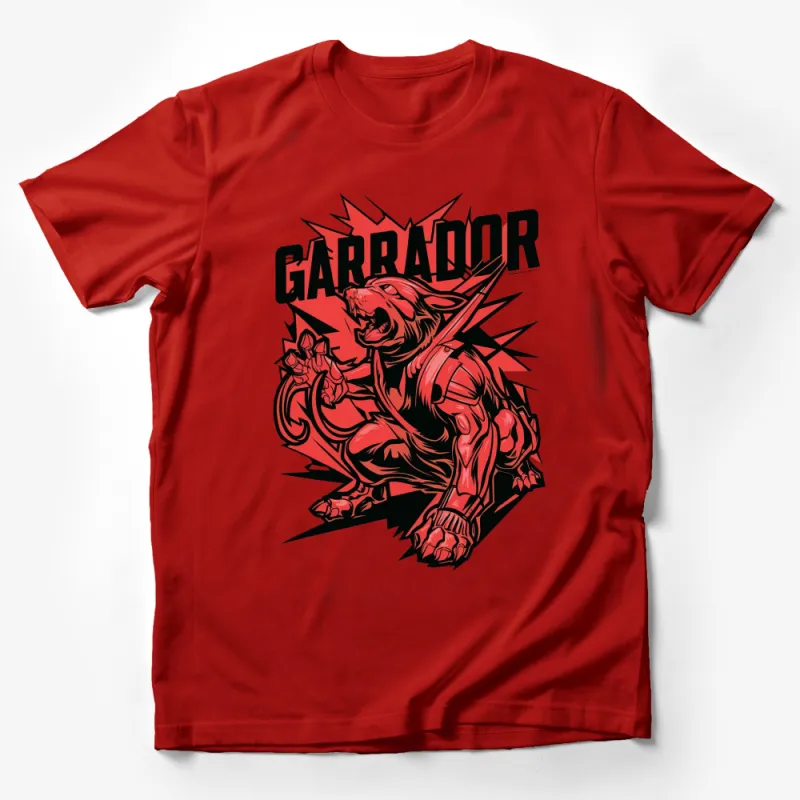 Garrador Roaring Lion Graphic T-Shirt, Bold Red and Black Design, Unisex Tee Male T-Shirt