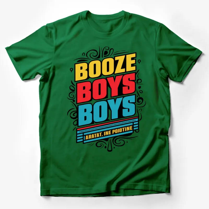 Bold Colorful Booze Boys Graphic T-Shirt, Fun Party Shirt, Eye-Catching Unique Design Tee Male T-Shirt