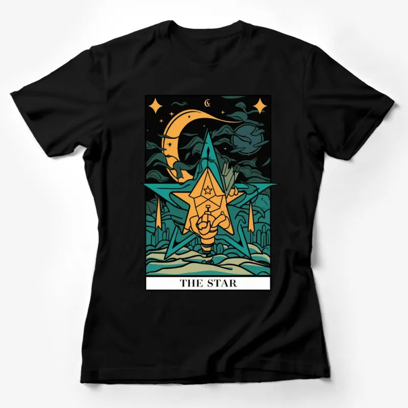 Mystical Tarot Card Star Design T-Shirt - Cosmic Art Tee, Moon and Stars, Occult Fashion Female T-Shirt