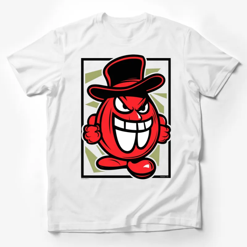 Retro Cartoon Character T-Shirt, Bold Red Face with Top Hat, Unisex Graphic Tee Male T-Shirt